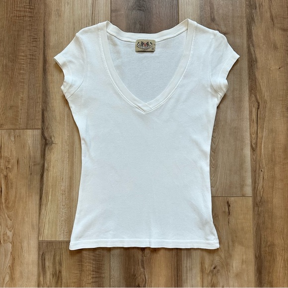 Juicy Couture Classic 100% Cotton Vintage Y2K White V-Neck Top Friends M - Picture 1 of 7